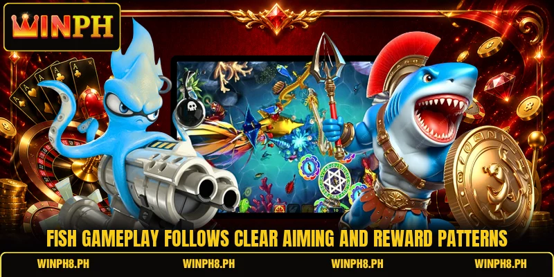 Fish gameplay follows clear aiming and reward patterns Fish gameplay follows clear aiming and reward patterns